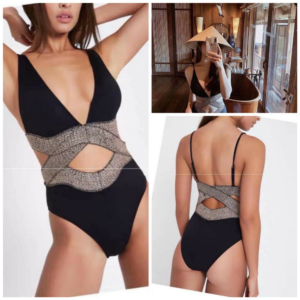 bikini một mảnh dây chéo kim tuyến phần bụng