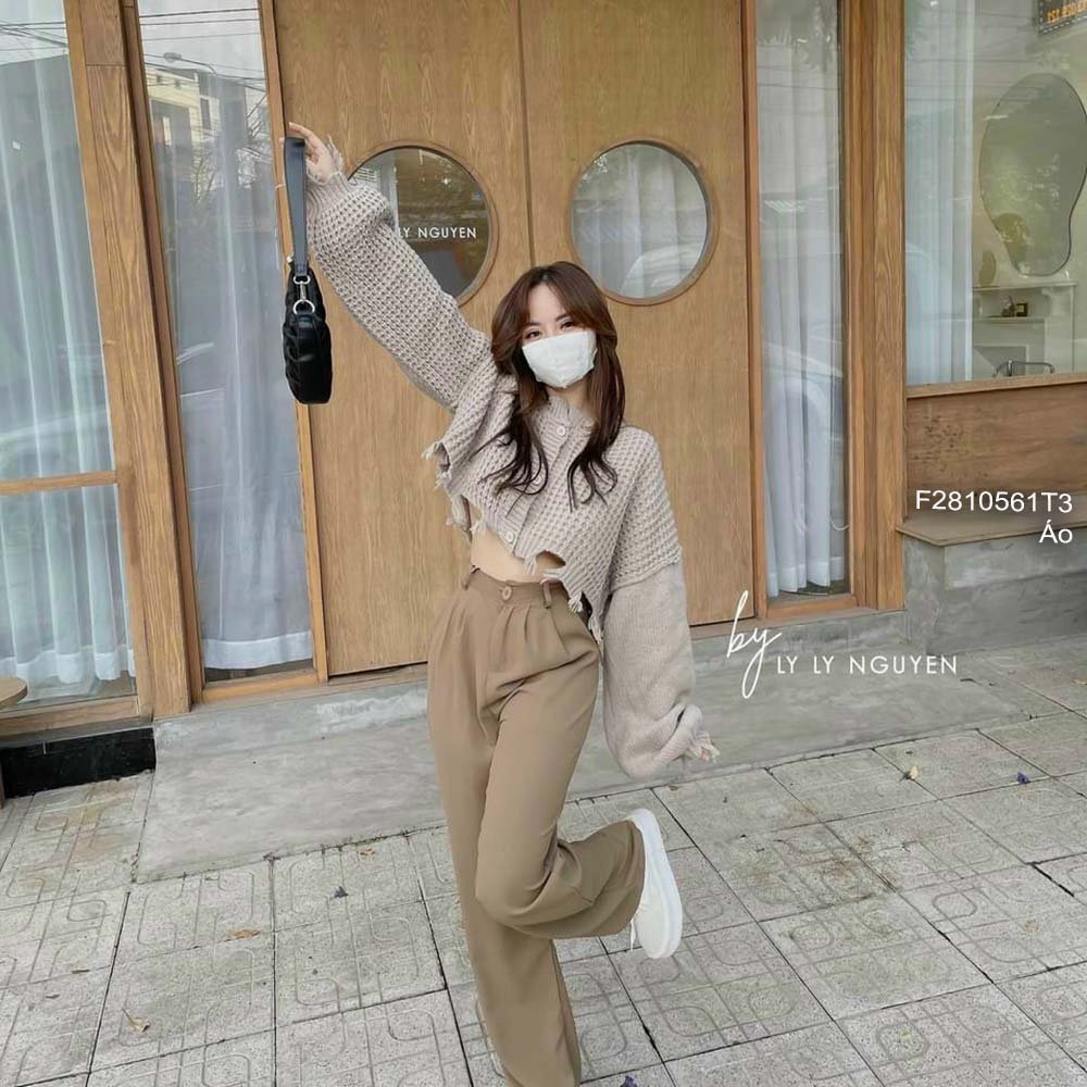 Áo len rách croptop tay dài