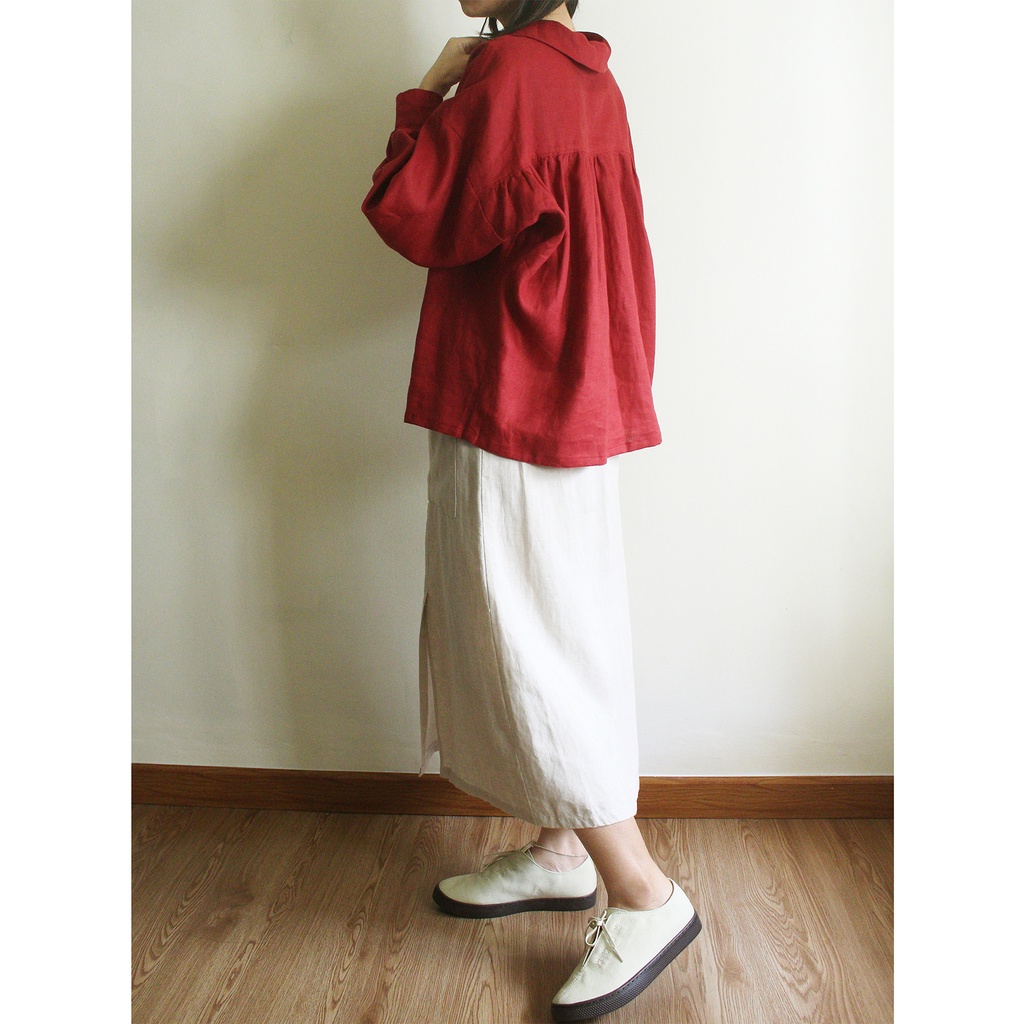 Áo bâu sen tay dài - Linen tưng premium - HASU SHIRT  - by Tháng Năm