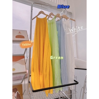 Đầm maxi cổ yếm xốp nhăn thiết kế hai lớp