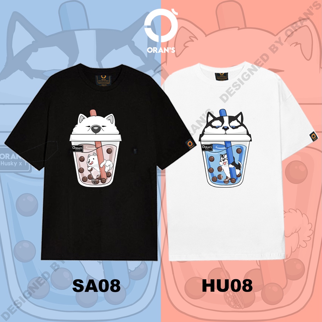 Áo thun trà sữa chó mèo ORANS áo đôi nam nữ tay lỡ Oversize chất COTTON 4C, FULLBOX - ORAN'S TEE 08 - Chó Husky Samoyed