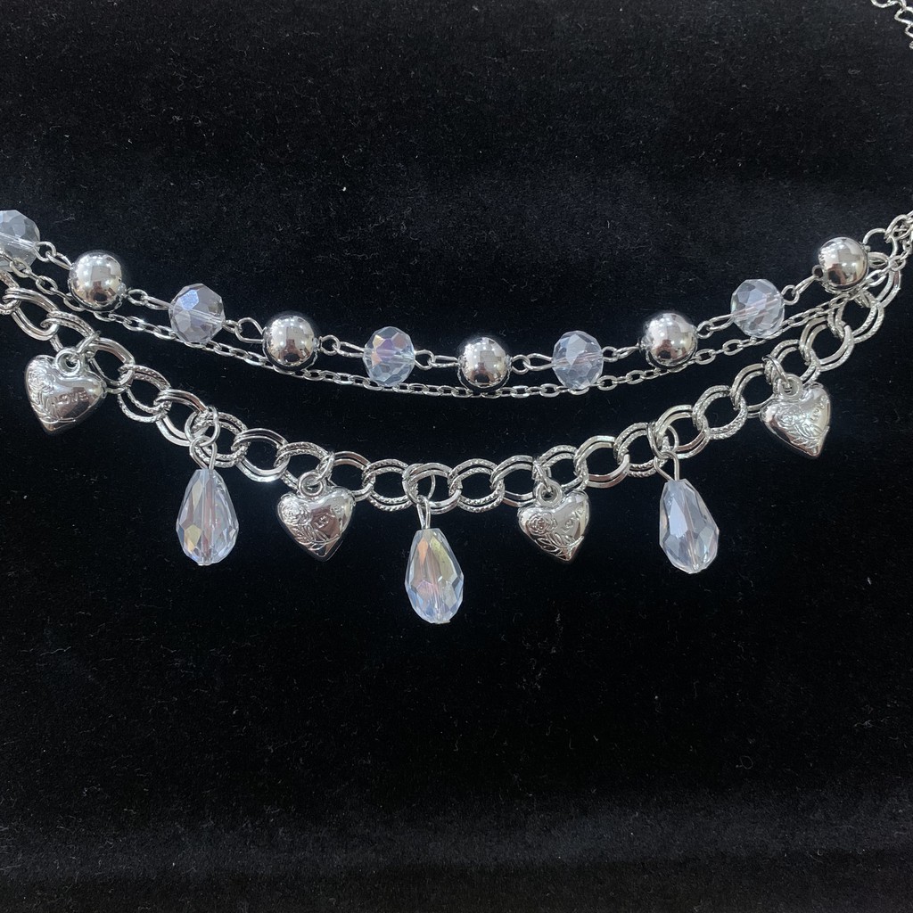 Vòng tay mạ bạc bộ 3 dây nối với nhau, vòng charm ngôi sao, trái tim và pha lê nhiều màu dễ thương mã CB11 | BigBuy360 - bigbuy360.vn