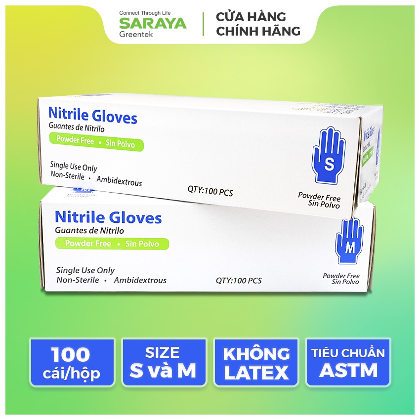 Găng Tay Cao Su Nitrile Huayan Không Bột Dùng Trong Thực Phẩm, Vệ Sinh (Disposable Nitrile Gloves) - 100 CHIẾC/HỘP