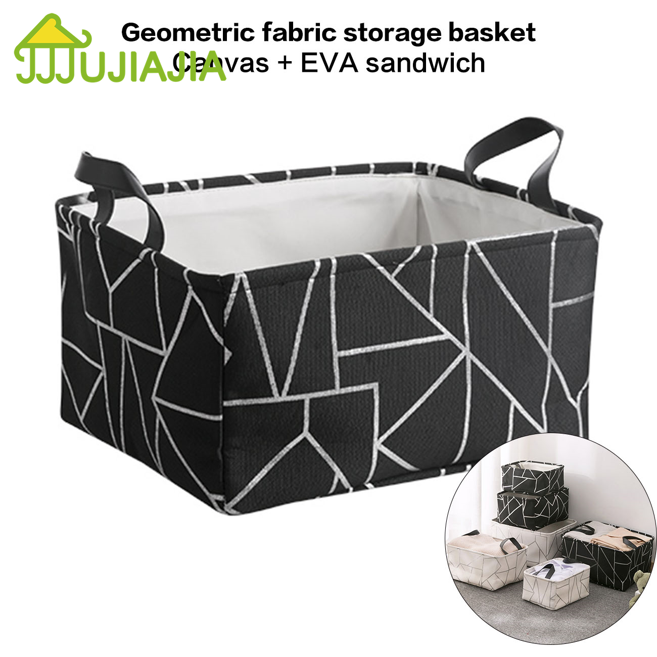 JUJIAJIA Canvas Stacked Geometry Pattern Storage Basket with Handle