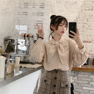 SM02 Sơ mi cổ thắt nơ bánh bèo (Có ảnh thật)