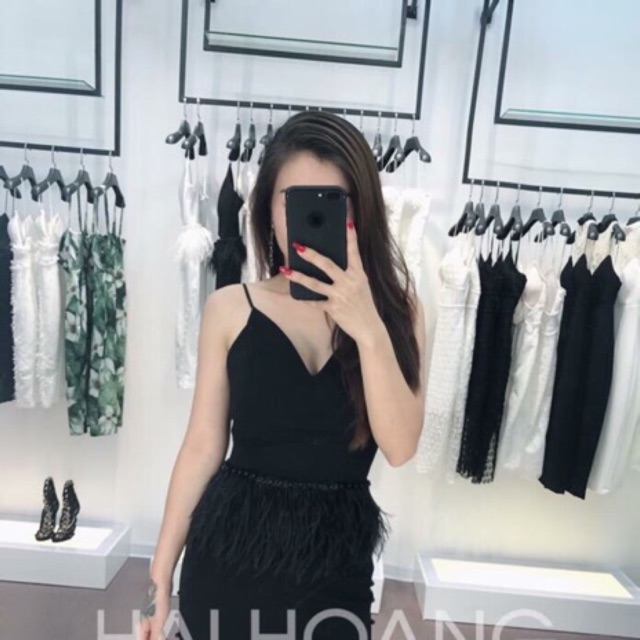 Váy dây cạp lông đà điểu