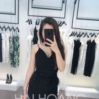 Váy dây cạp lông đà điểu