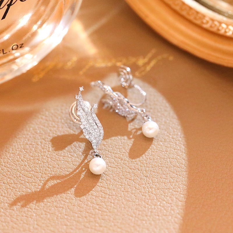 [Jiudolan] Bông Tai Bạc Sterling Hình Cánh Thiên Thần Đính Ngọc Trai Thời Trang Hàn Quốc