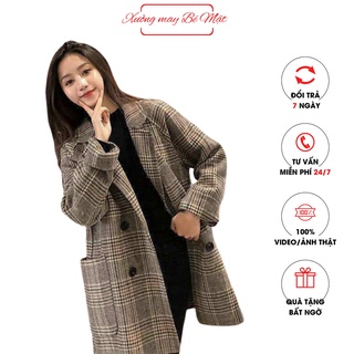 Áo Khoác Dạ Kẻ caro Màu Nâu 2 Lớp Dáng Dài phong cách hàn quốc (sẵn hàng + ảnh thật)