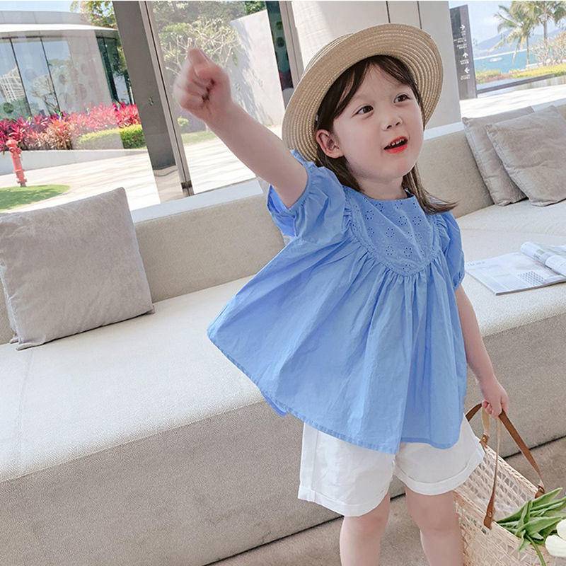 Áo cotton tay ngắn phồng mỏng phong cách nước ngoài Hàn Quốc mùa hè cho bé gái