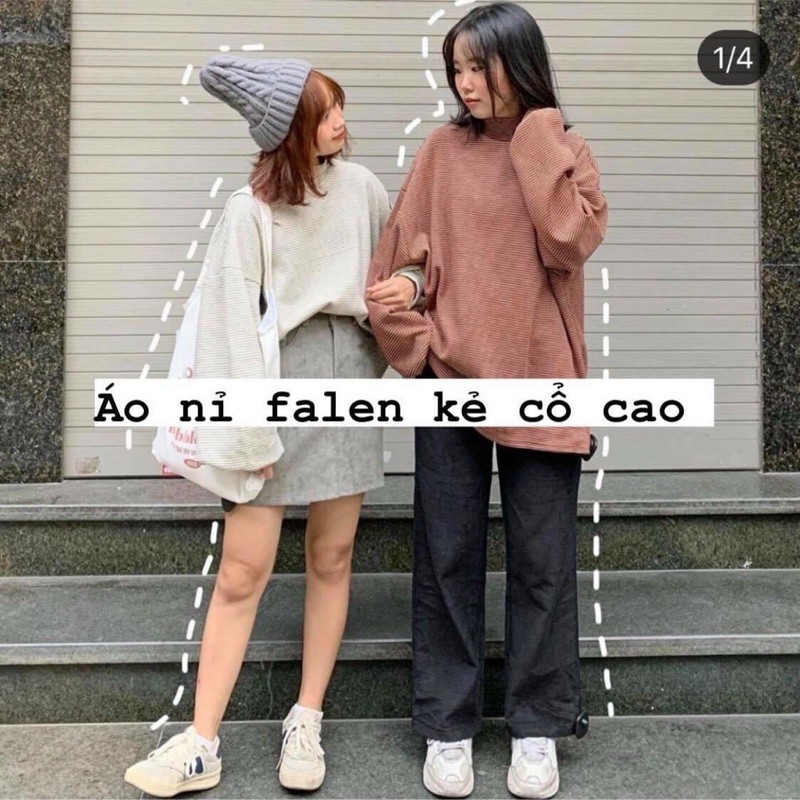 Áo Nỉ Kẻ Tay Bồng Cổ Lọ Nhiều Màu