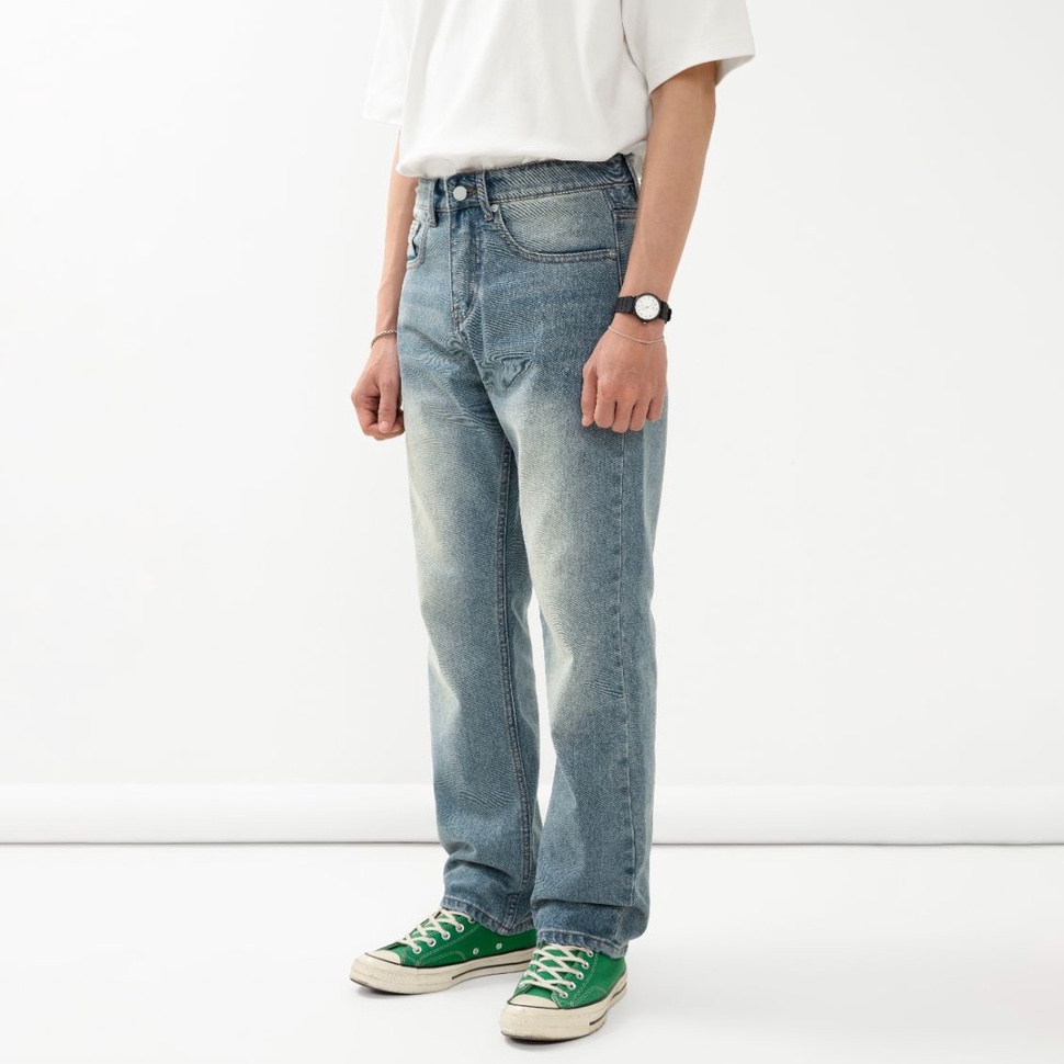 OWL BRAND® BLANK RELAX JEANS - Quần jeans nam, dài trơn ống rộng / Xanh - OWL261221