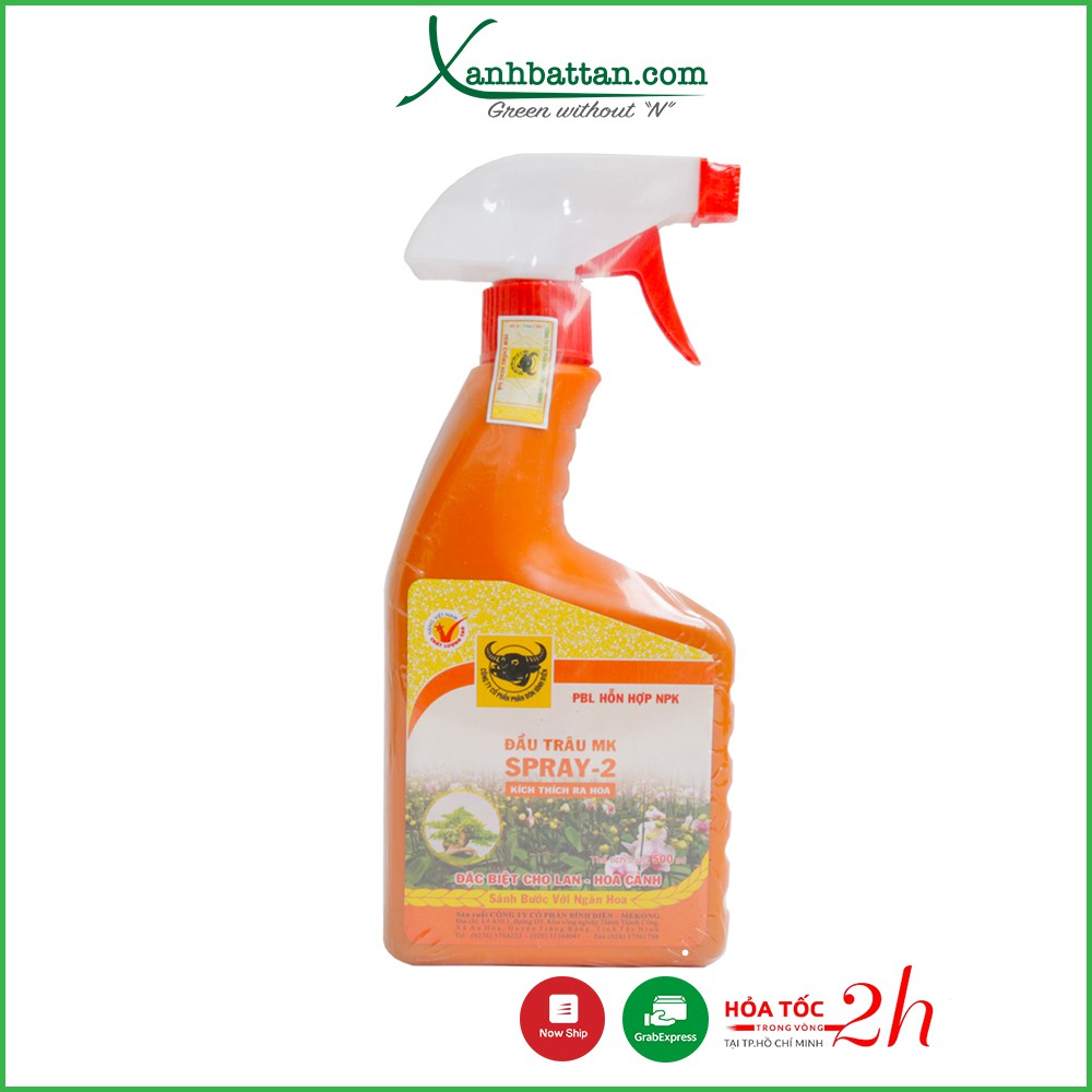 Phân bón Đầu Trâu SPRAY 2 kích thích ra hoa cho phong lan, hoa hồng, hoa kiểng Chai 500ml