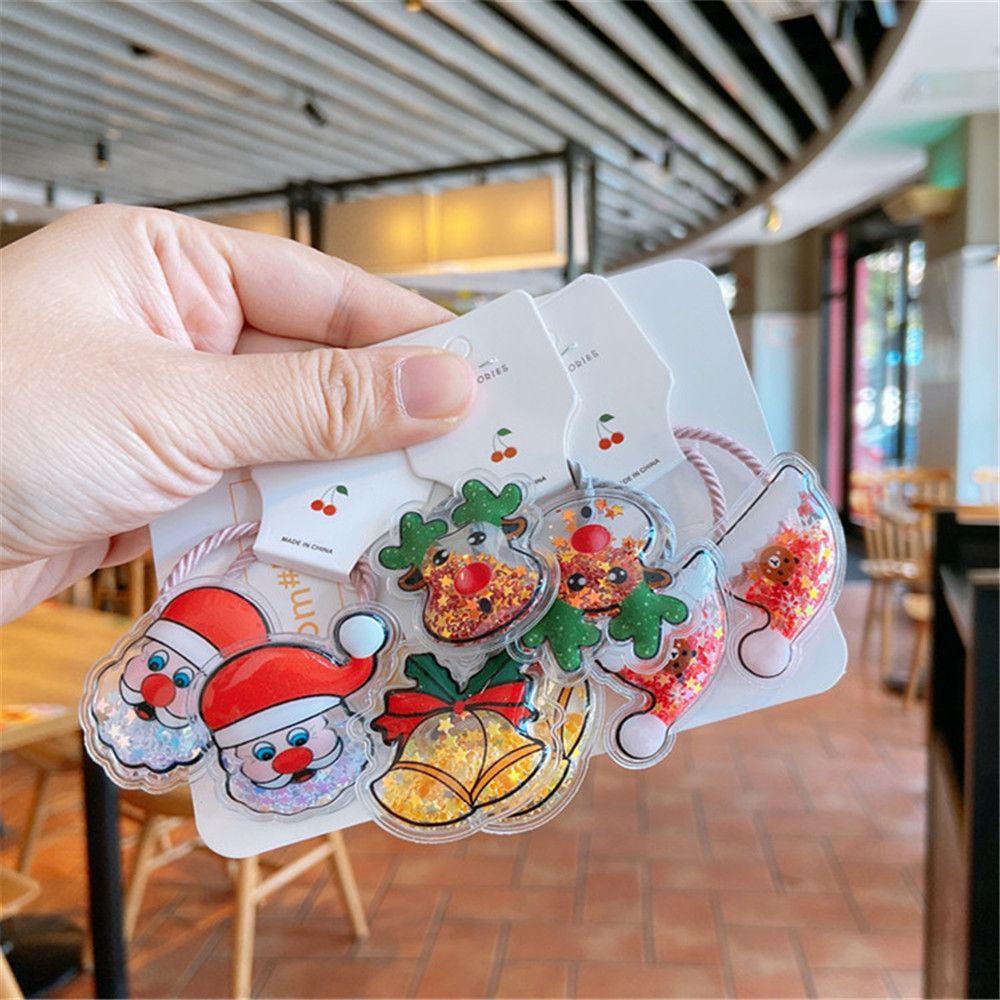 Set 2 Dây Buộc Tóc Cao Su Co Giãn Phong Cách Giáng Sinh Dành Cho Trẻ Em