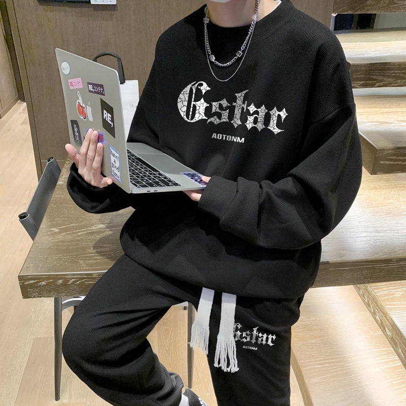 Bộ Áo Thun Tay Dài Cổ Tròn In Chữ IFNICEFUTURE Influencer + Quần Dài Dáng Rộng Thời Trang Cho Nam