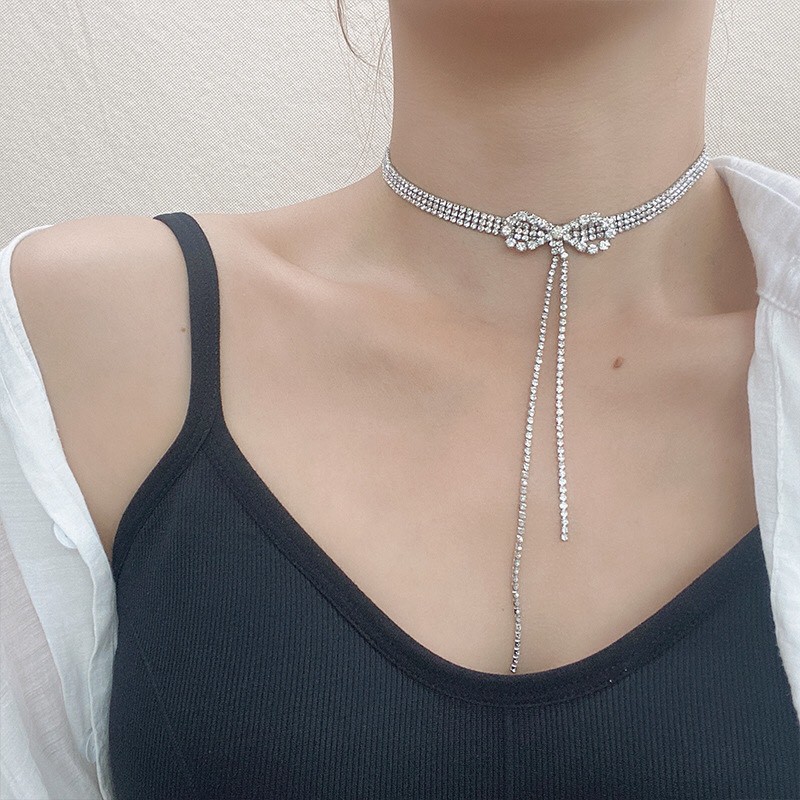 Chocker đính đá TOBI STORE vòng cổ pha lê ấp lánh thắt nơ trước điệu đà sang chảnh NO SKU 68