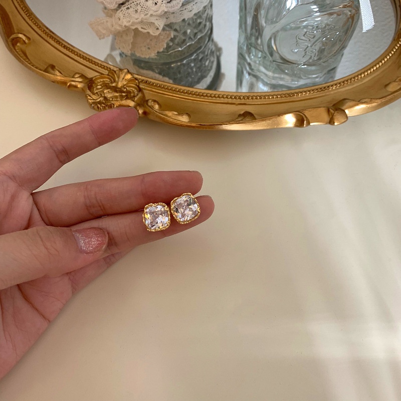 Bông Tai Mạ Bạc 925 Đính Đá Zircon Phong Cách Hàn Quốc