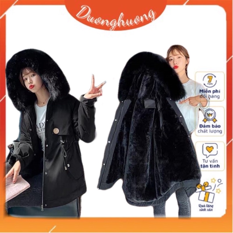 Áo khoác nữ Parka mũ lông xù, áo khoác lót lông đại hàn phong cách hàn quốc | BigBuy360 - bigbuy360.vn