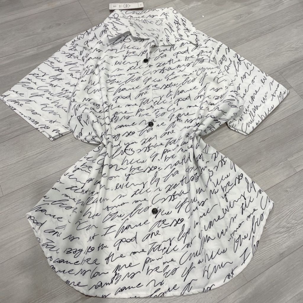 Áo sơ mi hoạ tiết bigsize nữ các loại, Áo sơ mi kiểu bigsize nữ hoạ tiết gấu chữ SM GAU CHU