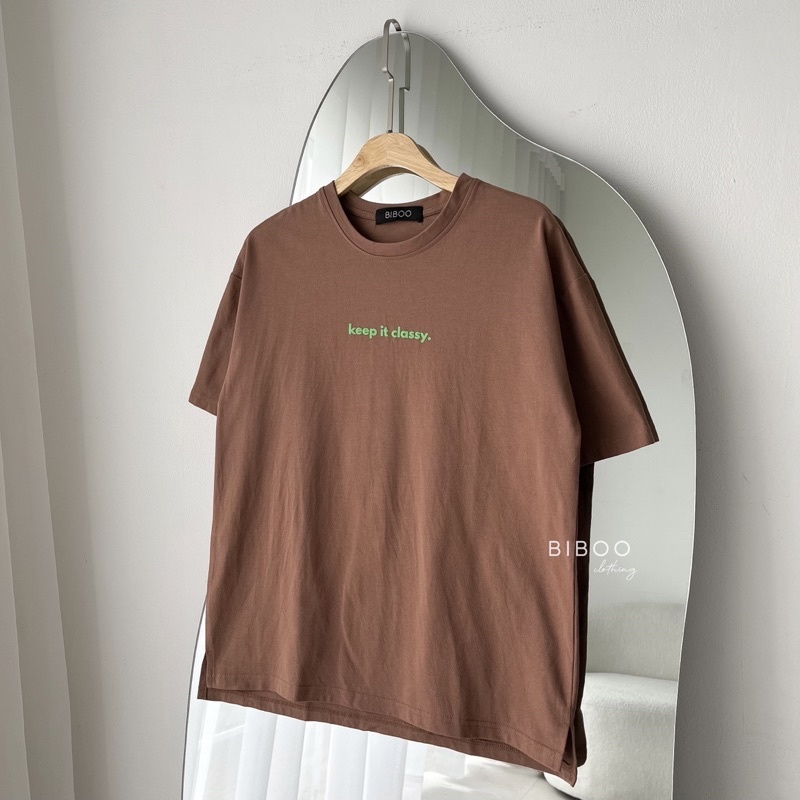 BIBOO - Áo thun cổ tròn tay ngắn in chữ KEEP IT CLASSY