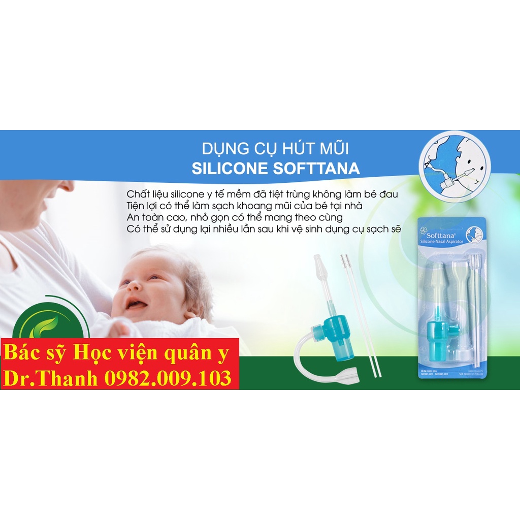 Hút mũi đầu mềm silicone SOFTTANA làm sạch thông thoáng khoang mũi và đường thở - an toàn cho bé