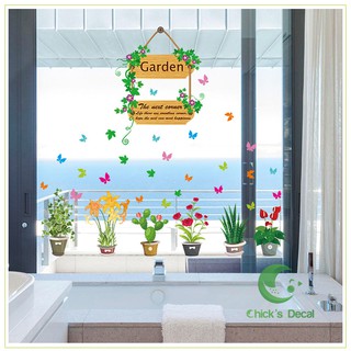 Decal dán tường chậu hoa mini trang trí