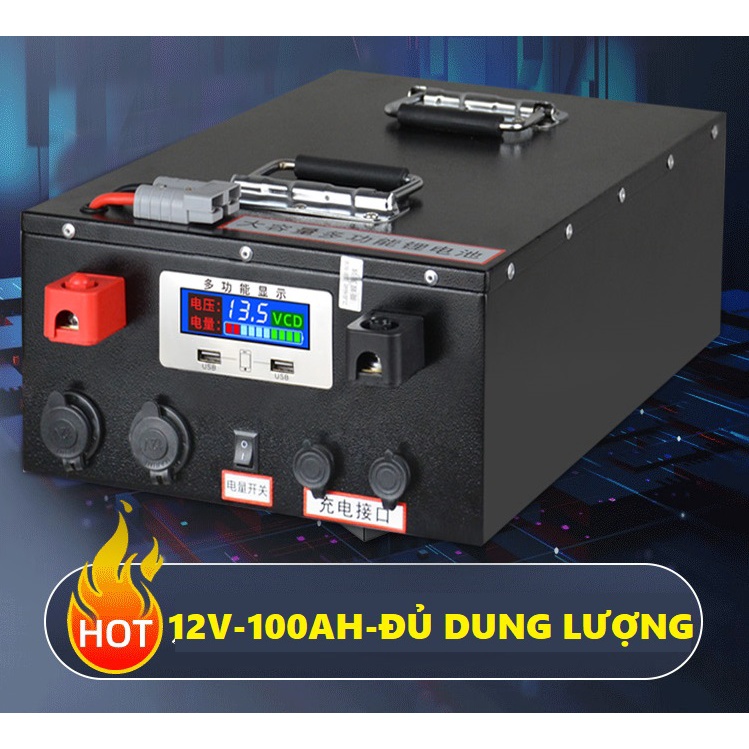 Bình Pin Lithium 12V-100AH Dung lượng thực chống nước-Đủ Công Suất