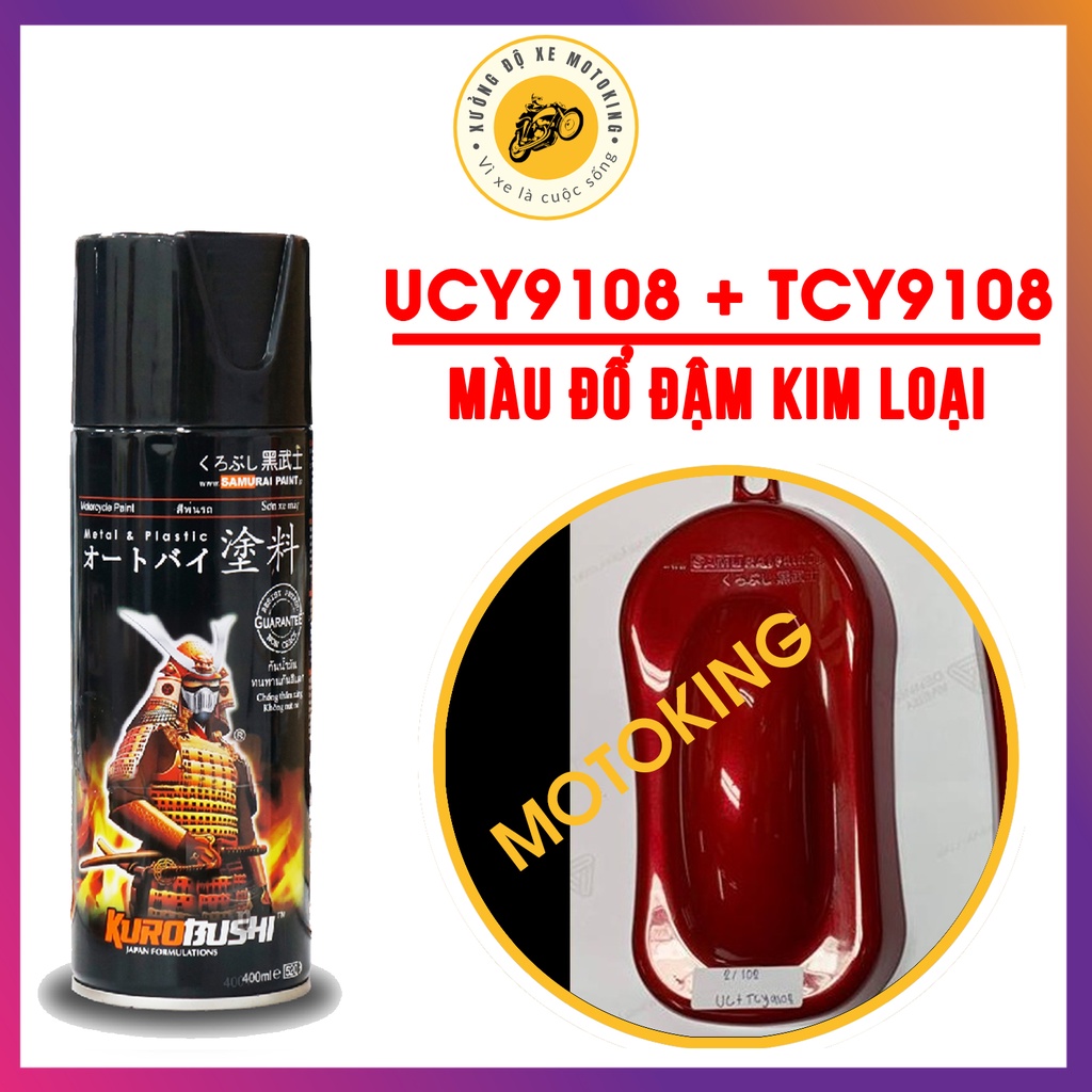 Combo sơn samurai đỏ đậm kim loại UC+TCY9108 - chai sơn xịt chuyên dụng dành cho sơn xe máy, ô tô