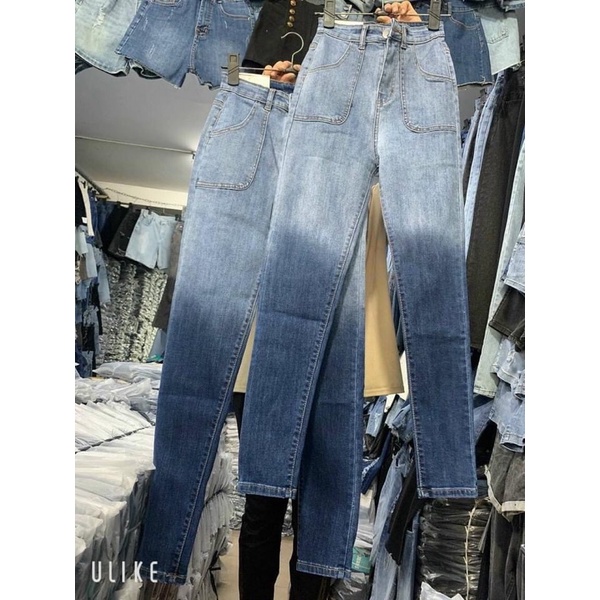 Quần Jean Skinny Túi Hộp Xanh Loang Mẫu Mới Hot. Lưng Siêu Cao - Co Giãn Mạnh