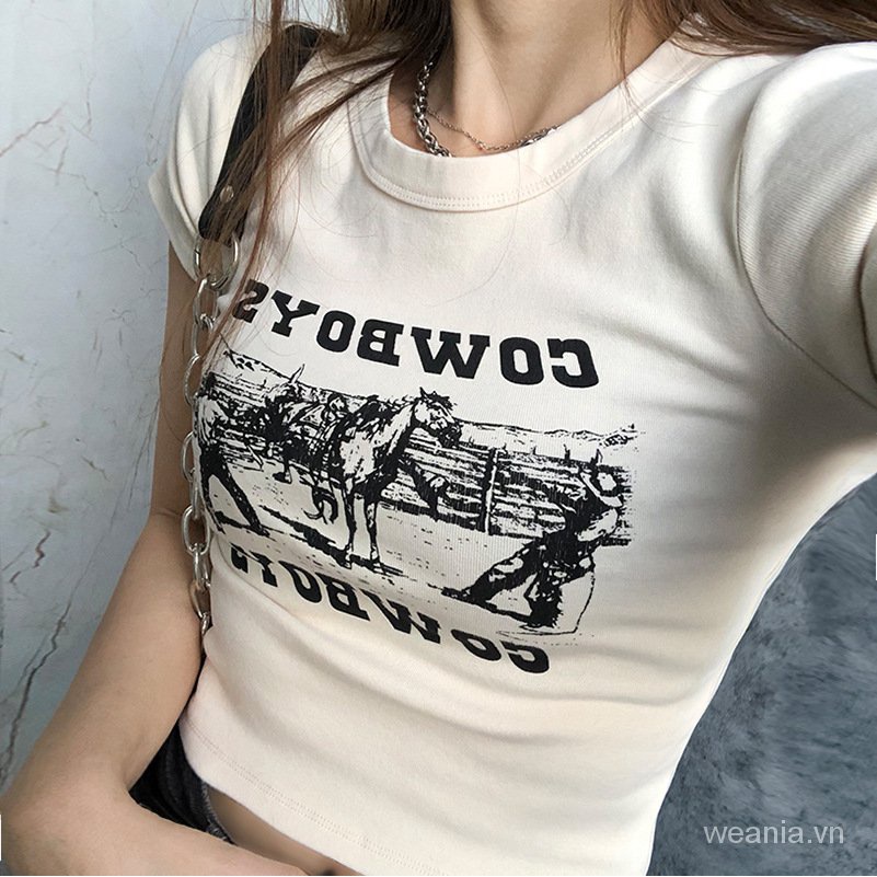 Áo Croptop Ngắn Tay In Chữ Cá Tính Dành Cho Nữ