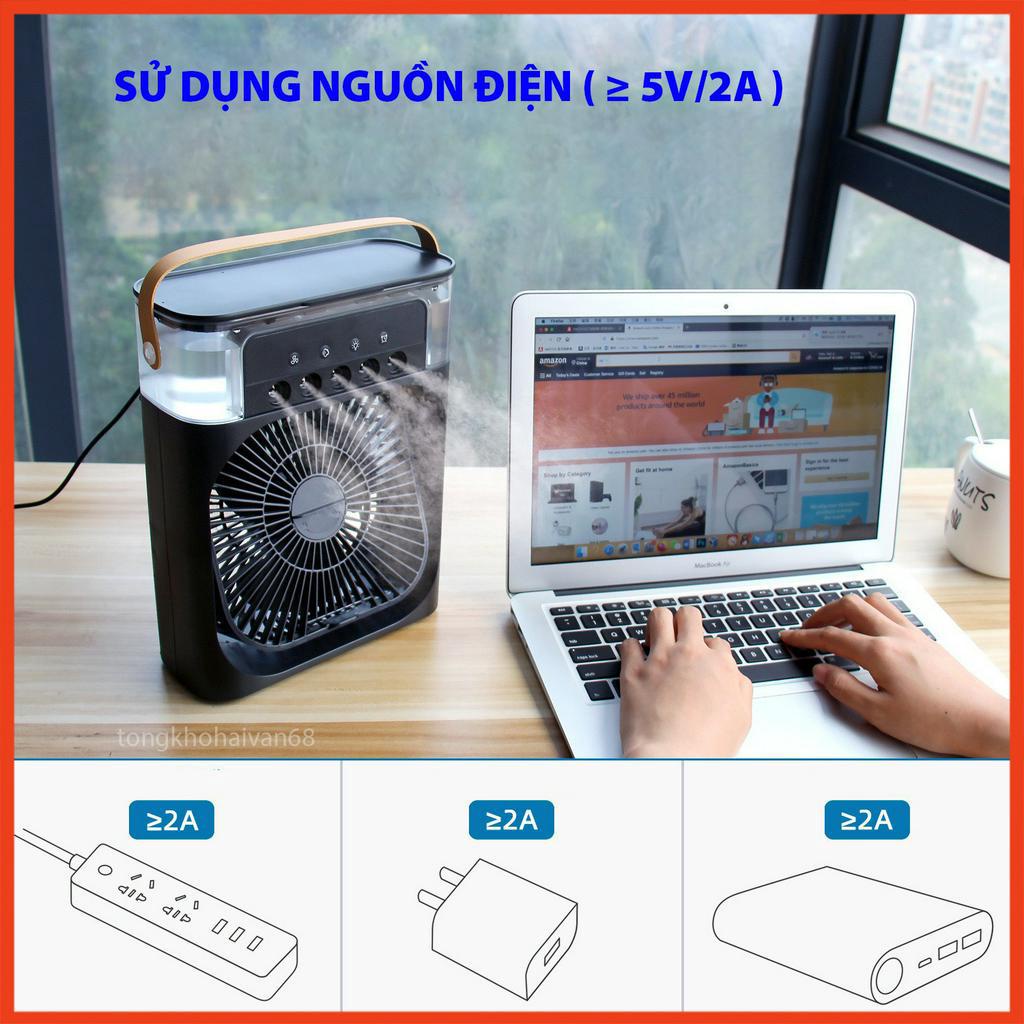 Quạt Hơi Nước Điều Hòa Phun Sương  Mini 3 Chế Độ Tích Hợp Đèn Led, Có 5 Lỗ Phun Sương, Có Chế Độ Hẹn Giờ