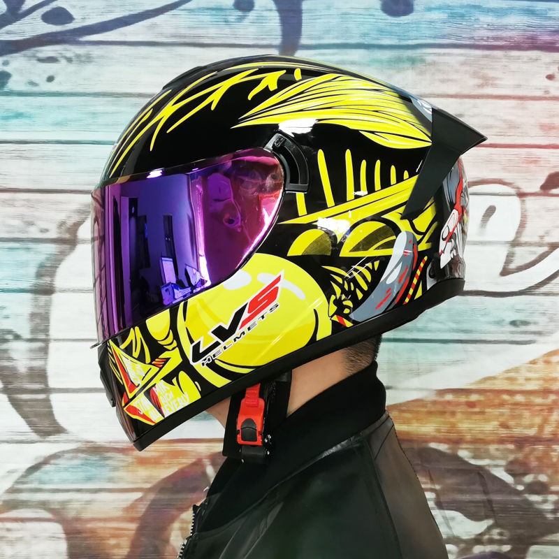 ☞♗Mũ bảo hiểm full xe máy Nam nữ hai tròng kính thể thao cá tính đầu đua bốn mùa LVS màu xám