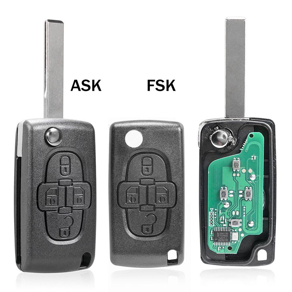 Chìa Khóa Điều Khiển Từ Xa 4 Nút 433MHz Bền Bỉ Chuyên Dụng Cho Peugeot