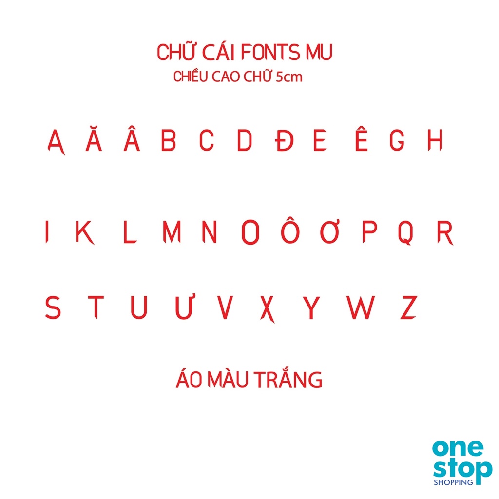 Bảng chữ cái từ (O-Z) fonts đội MU one shop