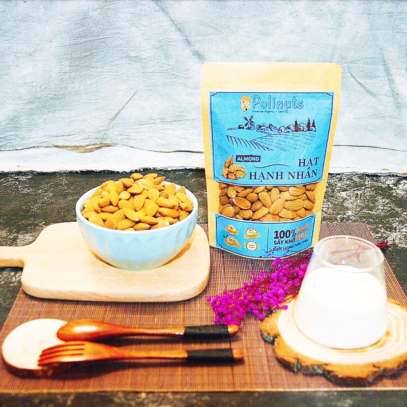 Hạt Hạnh Nhân Rang Sấy Chín Organic Nhập Khẩu Mỹ 200g 500g POLINUTS