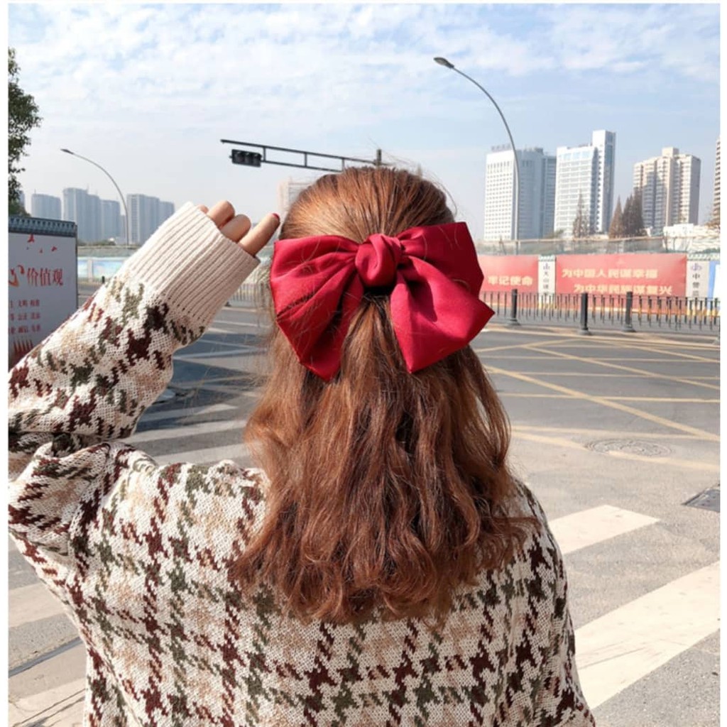 Kẹp tóc nơ tiểu thư satin Hàn Quốc quà valentine cho nữ