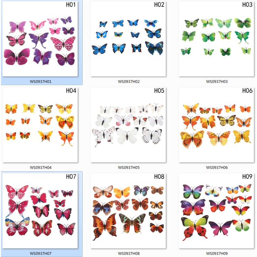 Set 12 miếng dán tường từ tính hình bướm 3D bằng PVC nhiều màu dễ thương trang trí phòng