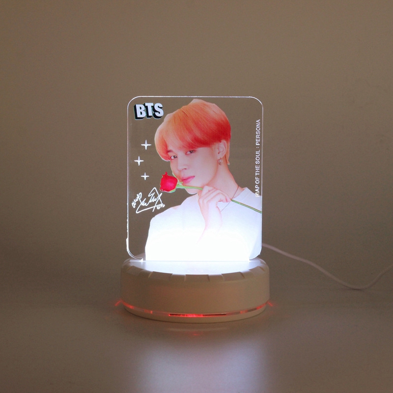 Đèn ngủ để bàn LED mặt kính acrylic in hình BTS
