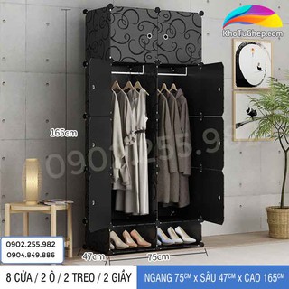 Tủ nhựa ghép 8 ô lớn - 2 ô nhỏ chiều sâu 47cm đen vân