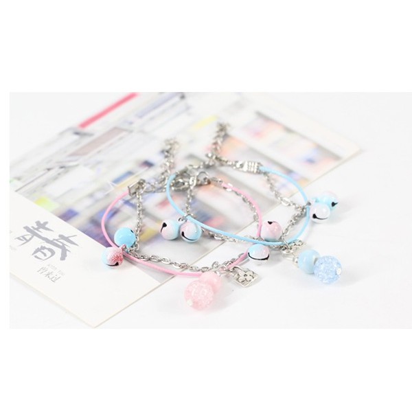 Vòng gốm hồng - xanh lục lạc lắc tay khóa trường mệnh tình yêu xinh xắn dễ thương