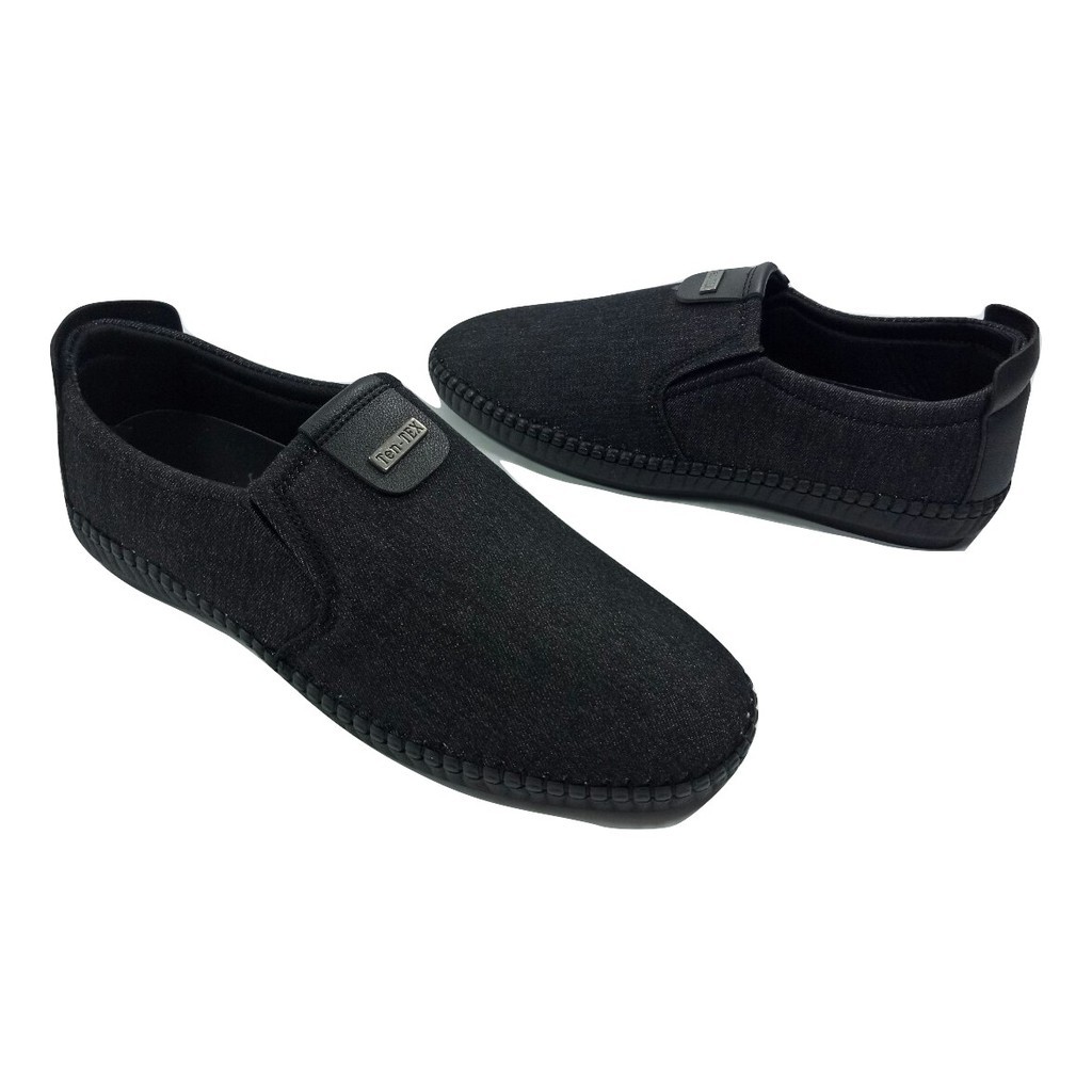 Giày lười vải jean nam màu đen đế khâu chắc  X86fashion-VJEAN01