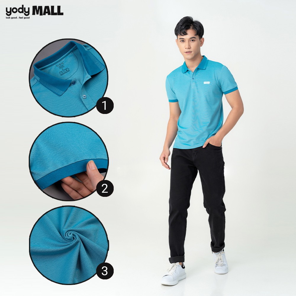 Áo Polo nam mắt chim phối bo trơn có cổ YODY chất vải cotton thấm hút tốt APM3299 | BigBuy360 - bigbuy360.vn