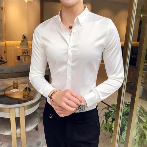Áo Sơ Mi Vải Lụa Bóng Phong Cách Anh Quốc 2020 Cao Cấp Cho Nam