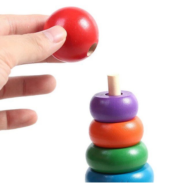 Tháp Mini Bằng Gỗ Giúp Bé Nhận Biết Kích Thước Và Màu Sắc