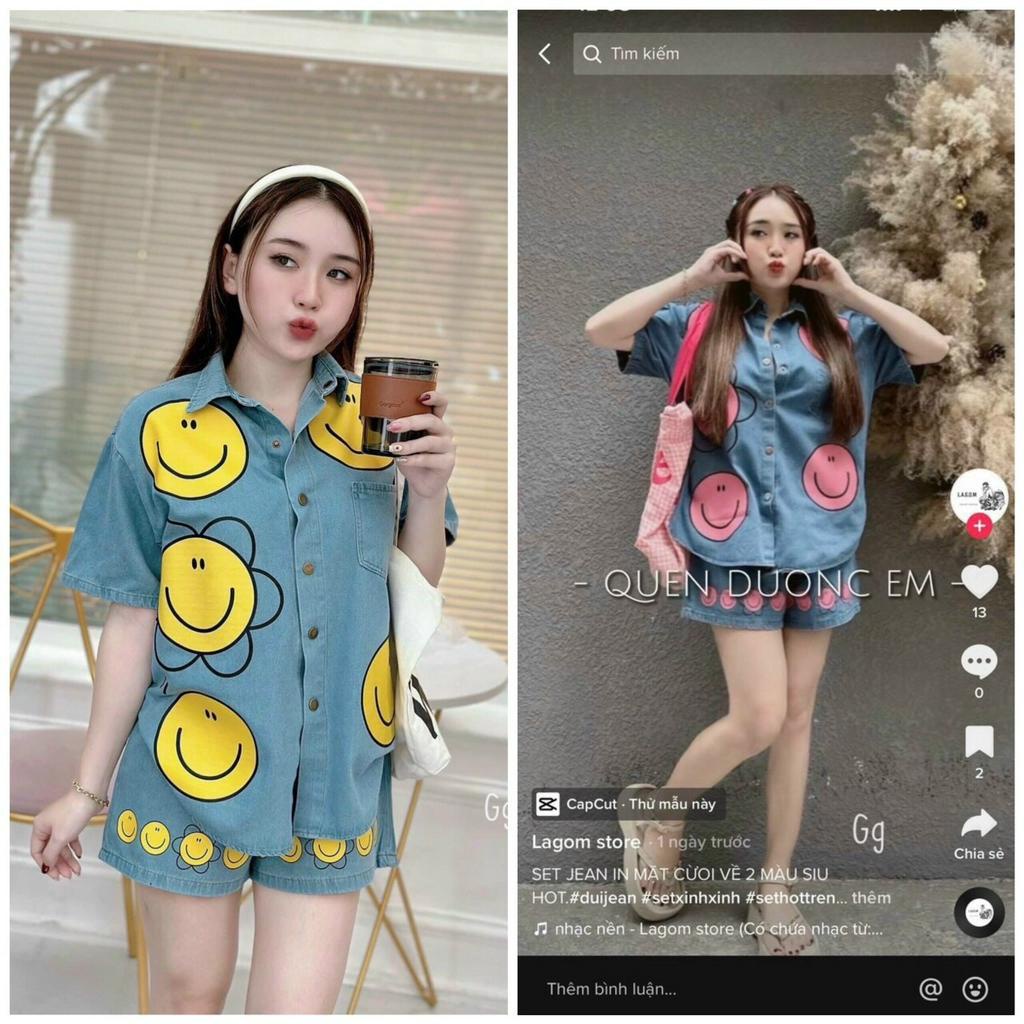 sét bộ đùi jean sơ mi mặt cười hot