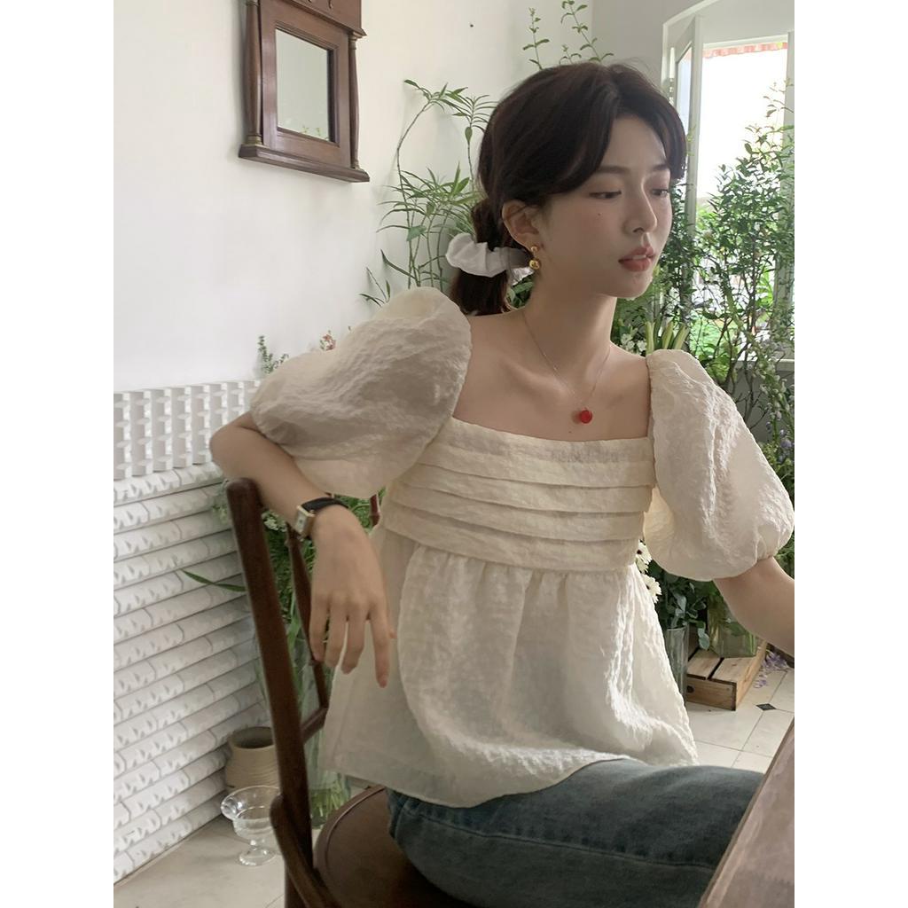 Áo Sơ Mi Cổ Vuông Thắt Nơ Sau Lưng Phong Cách Retro 63559