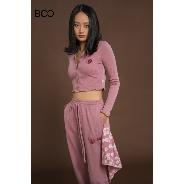 Quần Jogger Nữ BOO Dáng Rộng Chất Vải Thun Gân Thêu Logo FABOOLOUS