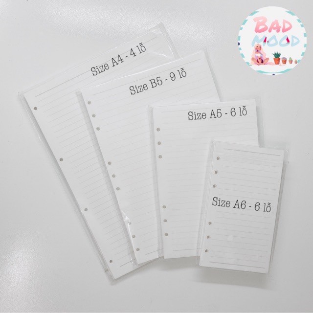 Giấy Refill, Giấy Sổ Còng, Giấy Binder Dày 100gsm Dot-Gird-Line-Blank-Weekly Plan-Monthly Plan A5 A6 B5 A4