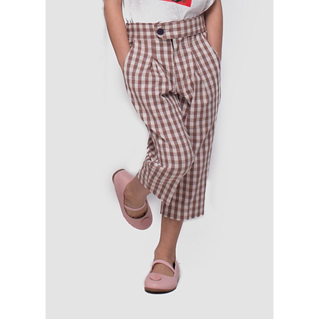 Quần kiểu lưng caro nâu bé gái QDG022 - JADINY