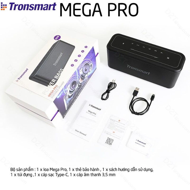 Tronsmart Element MEGA PRO |  Loa Bluetooth 5.0 Công suất 60W  Hỗ trợ TWS và NFC điều khiển cảm ứng chạm, ghép đôi 2 loa
